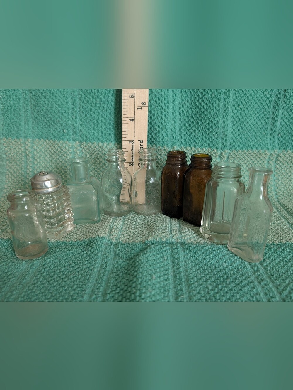 Set Distressed Glass Bottles, Altered Art, Photo Props, Collectors